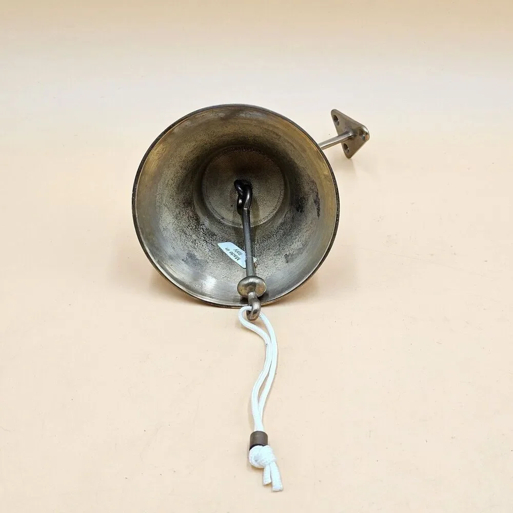 Vintage Nautical Brass Ships Bell With Mount And Rope - Made In Italy